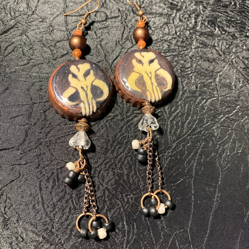 Star Wars inspired Mandalorian bottle cap earring
